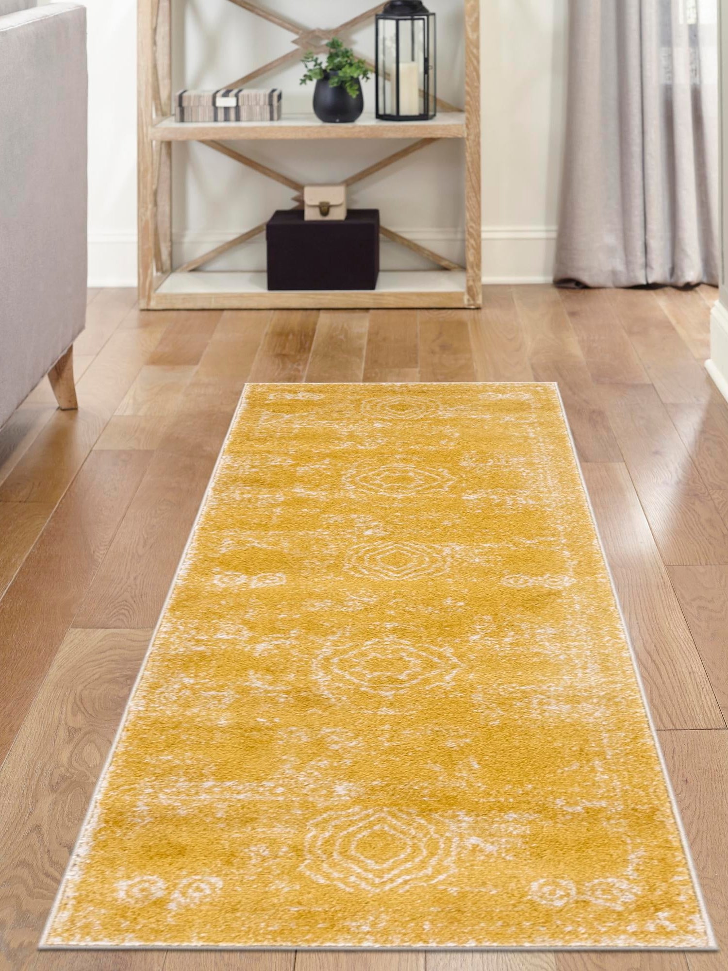 Yellow 2' x 13' 1 Bromley Runner Area Rug 100% Polypropylene With Cotton Backing Vintage Distressed Colorful Traditional Carpet for Living Dining Rooms Offices for Sale at Rug Engine