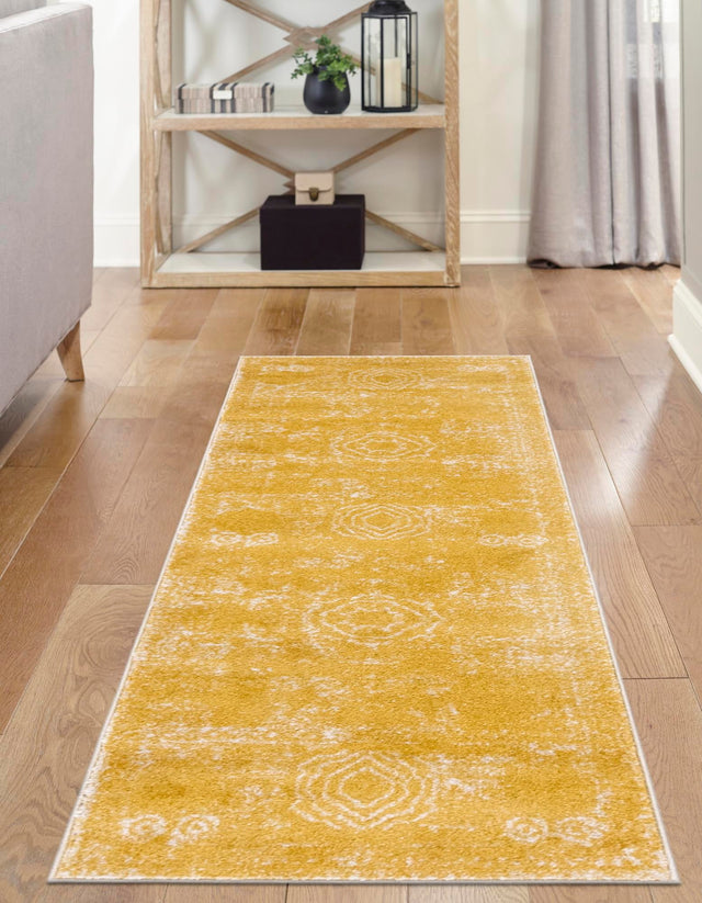 Yellow 2' x 7' 1 Bromley Runner Area Rug 100% Polypropylene With Cotton Backing Vintage Distressed Colorful Traditional Carpet for Living Dining Rooms Offices for Sale at Rug Engine