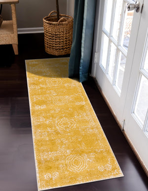 Yellow 2' x 9' Bromley Runner Area Rug 100% Polypropylene With Cotton Backing Vintage Distressed Colorful Traditional Carpet for Living Dining Rooms Offices for Sale at Rug Engine