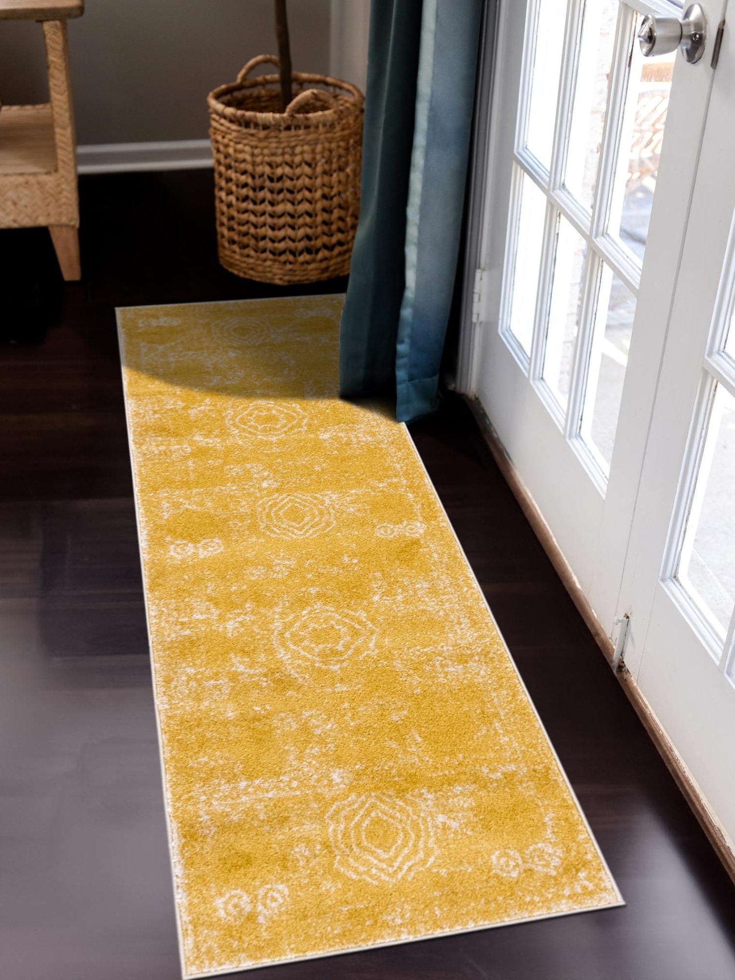 Yellow 2' x 13' 1 Bromley Runner Area Rug 100% Polypropylene With Cotton Backing Vintage Distressed Colorful Traditional Carpet for Living Dining Rooms Offices for Sale at Rug Engine