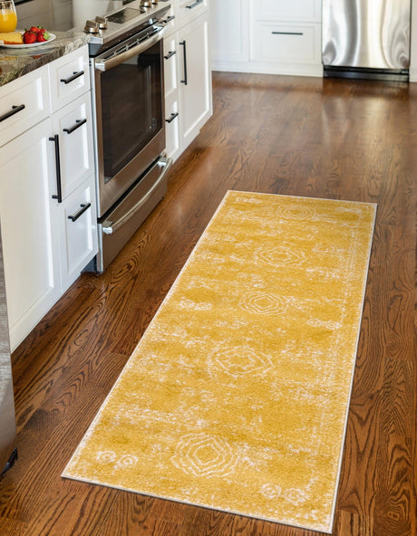 Yellow 2' x 7' 1 Bromley Runner Area Rug 100% Polypropylene With Cotton Backing Vintage Distressed Colorful Traditional Carpet for Living Dining Rooms Offices for Sale at Rug Engine