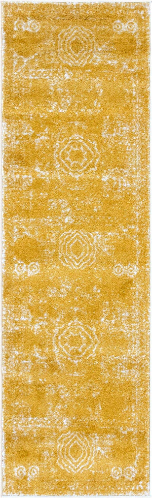 Yellow 2' x 7' 1 Bromley Runner Area Rug 100% Polypropylene With Cotton Backing Vintage Distressed Colorful Traditional Carpet for Living Dining Rooms Offices for Sale at Rug Engine