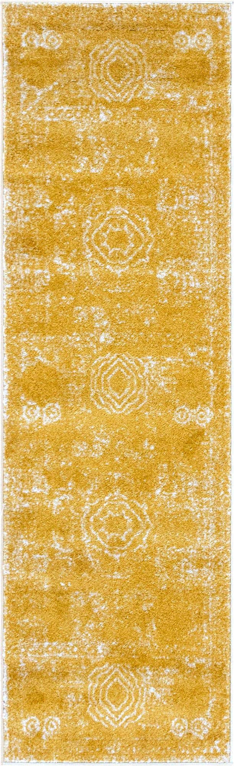 Yellow 2' x 7' 1 Bromley Runner Area Rug 100% Polypropylene With Cotton Backing Vintage Distressed Colorful Traditional Carpet for Living Dining Rooms Offices for Sale at Rug Engine