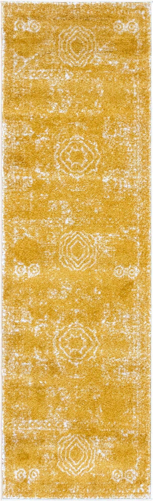 Yellow 2' x 7' 1 Bromley Runner Area Rug 100% Polypropylene With Cotton Backing Vintage Distressed Colorful Traditional Carpet for Living Dining Rooms Offices for Sale at Rug Engine