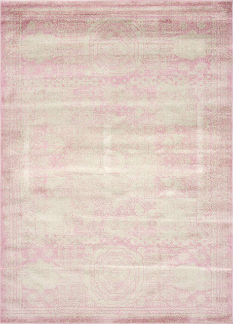 Pink 9' x 12' Bromley Rectangle Area Rug 100% Polypropylene With Cotton Backing Vintage Distressed Colorful Traditional Carpet for Living Dining Rooms Offices for Sale at Rug Engine