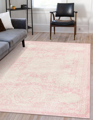 Pink 3' 1 x 5' 3 Bromley Rectangle Area Rug 100% Polypropylene With Cotton Backing Vintage Distressed Colorful Traditional Carpet for Living Dining Rooms Offices for Sale at Rug Engine
