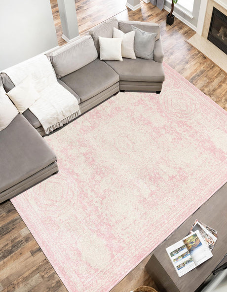 Pink 9' x 12' Bromley Rectangle Area Rug 100% Polypropylene With Cotton Backing Vintage Distressed Colorful Traditional Carpet for Living Dining Rooms Offices for Sale at Rug Engine