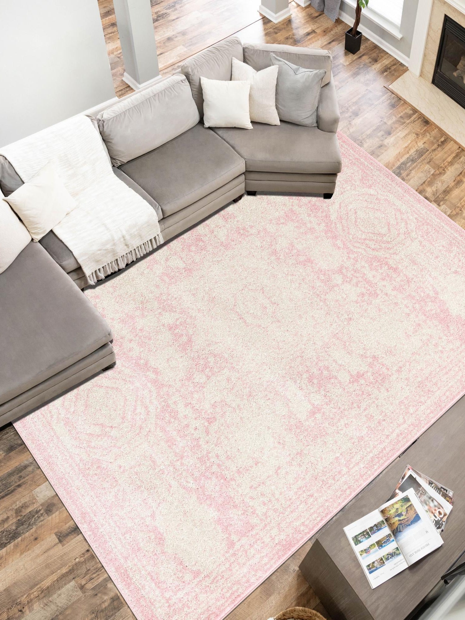 Pink 10' x 14' 1 Bromley Rectangle Area Rug 100% Polypropylene With Cotton Backing Vintage Distressed Colorful Traditional Carpet for Living Dining Rooms Offices for Sale at Rug Engine