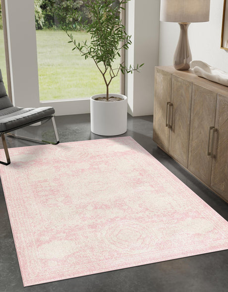 Pink 10' x 14' 1 Bromley Rectangle Area Rug 100% Polypropylene With Cotton Backing Vintage Distressed Colorful Traditional Carpet for Living Dining Rooms Offices for Sale at Rug Engine