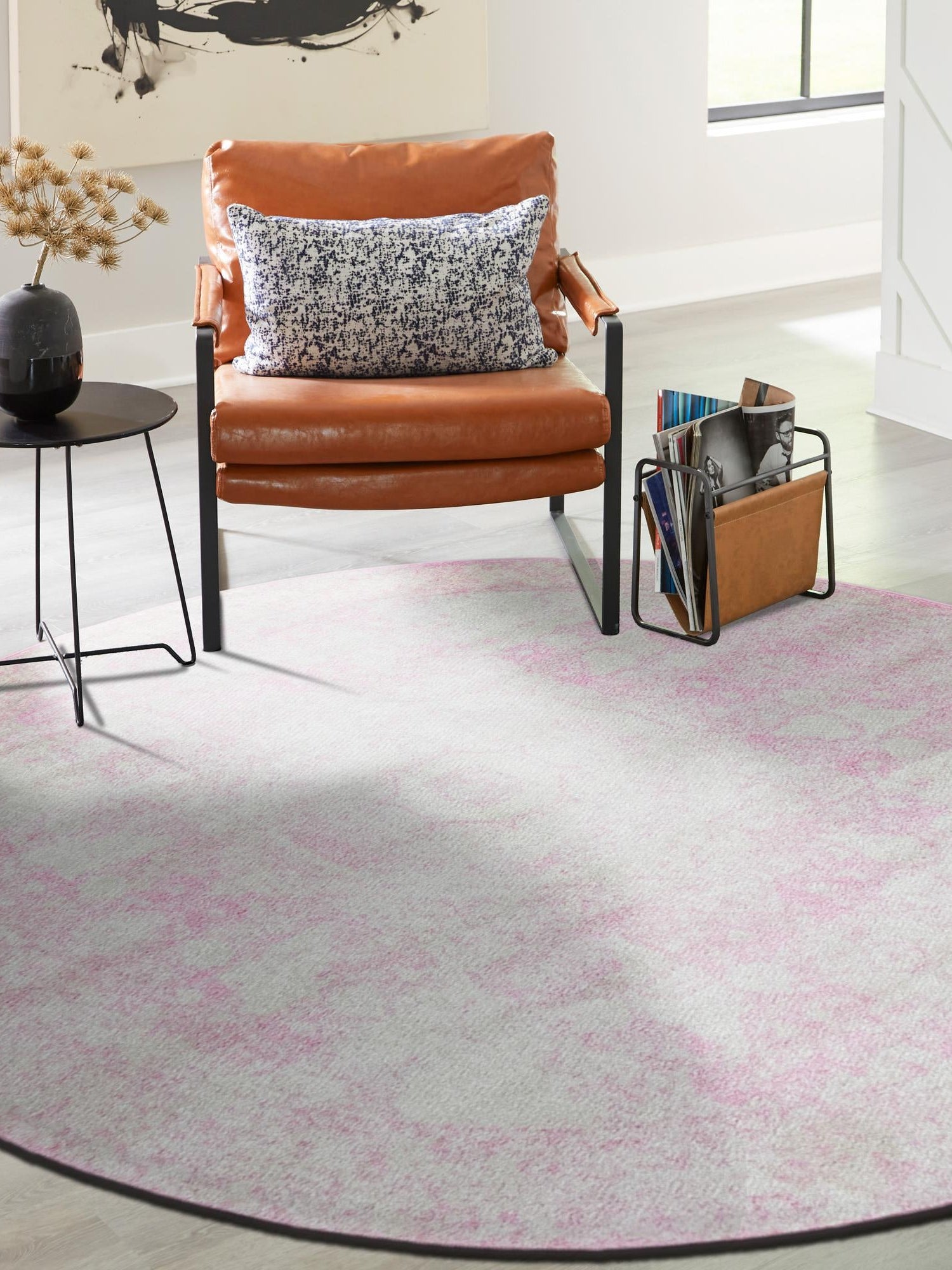 Pink 2' x 7' 10 Bromley Round Area Rug 100% Polypropylene With Cotton Backing Vintage Distressed Colorful Traditional Carpet for Living Dining Rooms Offices for Sale at Rug Engine