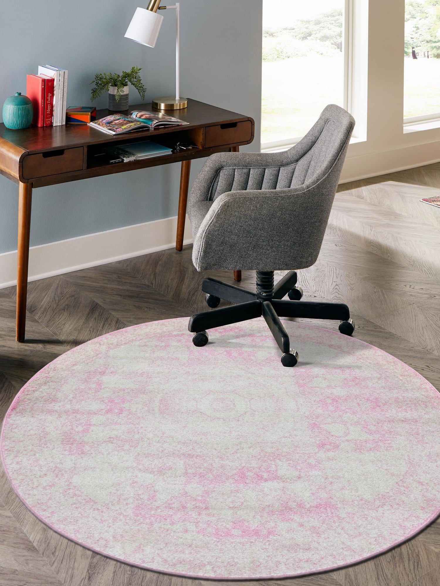 Pink 2' x 7' 10 Bromley Round Area Rug 100% Polypropylene With Cotton Backing Vintage Distressed Colorful Traditional Carpet for Living Dining Rooms Offices for Sale at Rug Engine