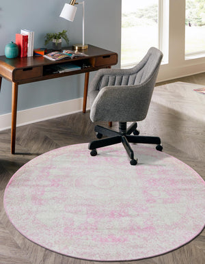 Pink 3' 1 x 3' 1 Bromley Round Area Rug 100% Polypropylene With Cotton Backing Vintage Distressed Colorful Traditional Carpet for Living Dining Rooms Offices for Sale at Rug Engine