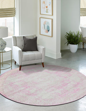 Pink 2' x 7' 10 Bromley Round Area Rug 100% Polypropylene With Cotton Backing Vintage Distressed Colorful Traditional Carpet for Living Dining Rooms Offices for Sale at Rug Engine