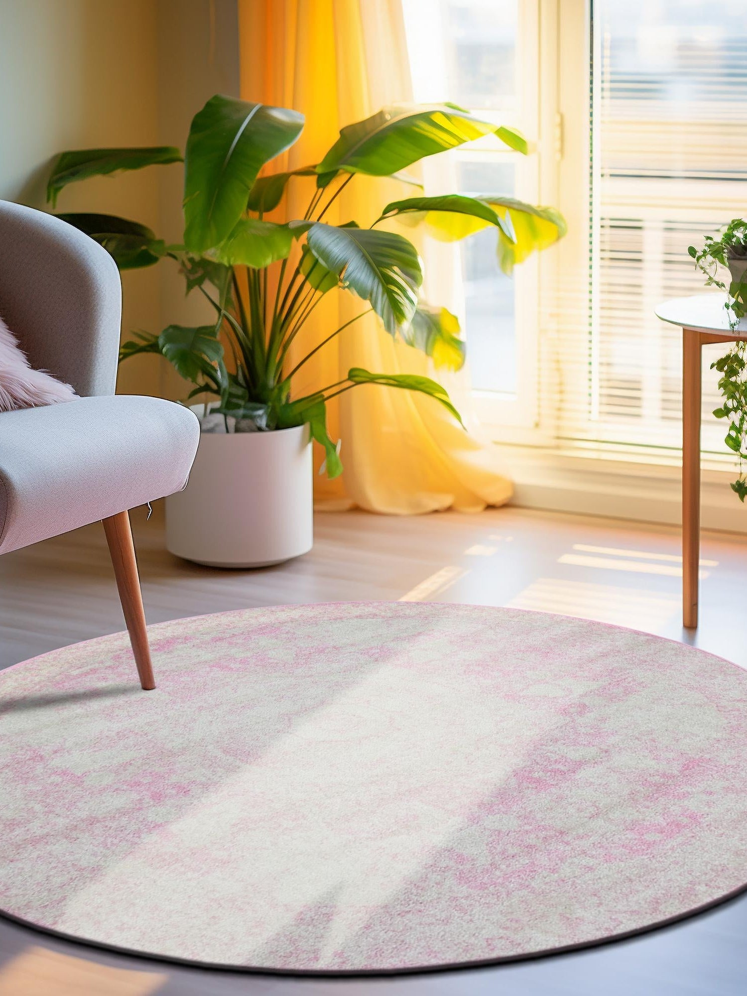 Pink 3' 1 x 3' 1 Bromley Round Area Rug 100% Polypropylene With Cotton Backing Vintage Distressed Colorful Traditional Carpet for Living Dining Rooms Offices for Sale at Rug Engine