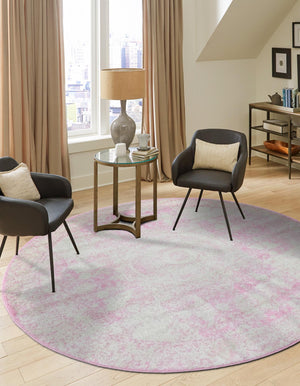Pink 2' x 7' 10 Bromley Round Area Rug 100% Polypropylene With Cotton Backing Vintage Distressed Colorful Traditional Carpet for Living Dining Rooms Offices for Sale at Rug Engine