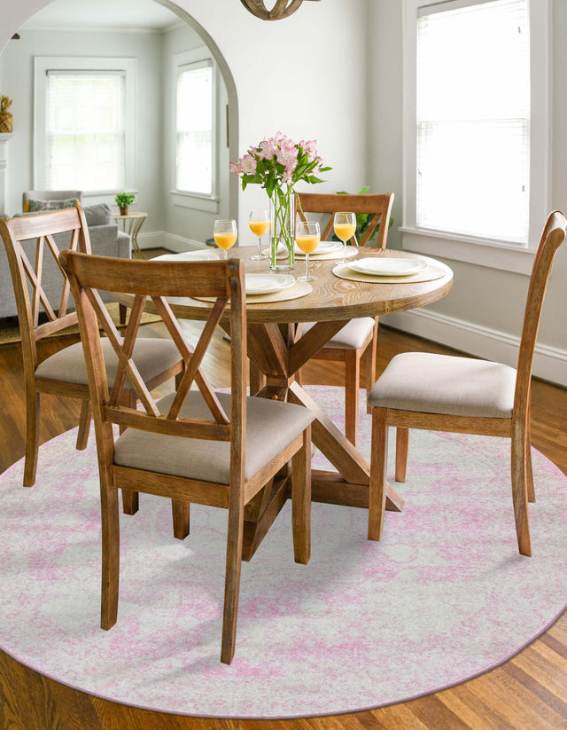 Pink 5' 3 x 5' 3 Bromley Round Area Rug 100% Polypropylene With Cotton Backing Vintage Distressed Colorful Traditional Carpet for Living Dining Rooms Offices for Sale at Rug Engine