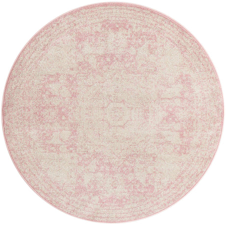 Pink 5' 3 x 5' 3 Bromley Round Area Rug 100% Polypropylene With Cotton Backing Vintage Distressed Colorful Traditional Carpet for Living Dining Rooms Offices for Sale at Rug Engine