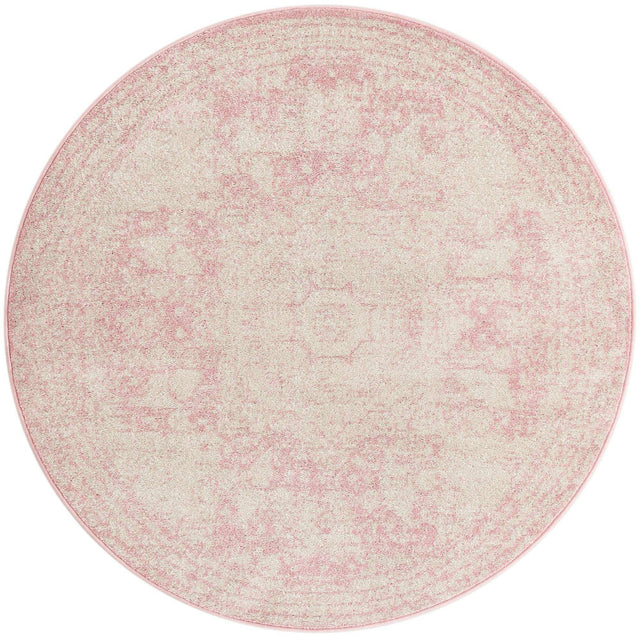 Pink 5' 3 x 5' 3 Bromley Round Area Rug 100% Polypropylene With Cotton Backing Vintage Distressed Colorful Traditional Carpet for Living Dining Rooms Offices for Sale at Rug Engine