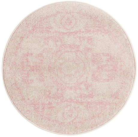 Pink 3' 1 x 3' 1 Bromley Round Area Rug 100% Polypropylene With Cotton Backing Vintage Distressed Colorful Traditional Carpet for Living Dining Rooms Offices for Sale at Rug Engine