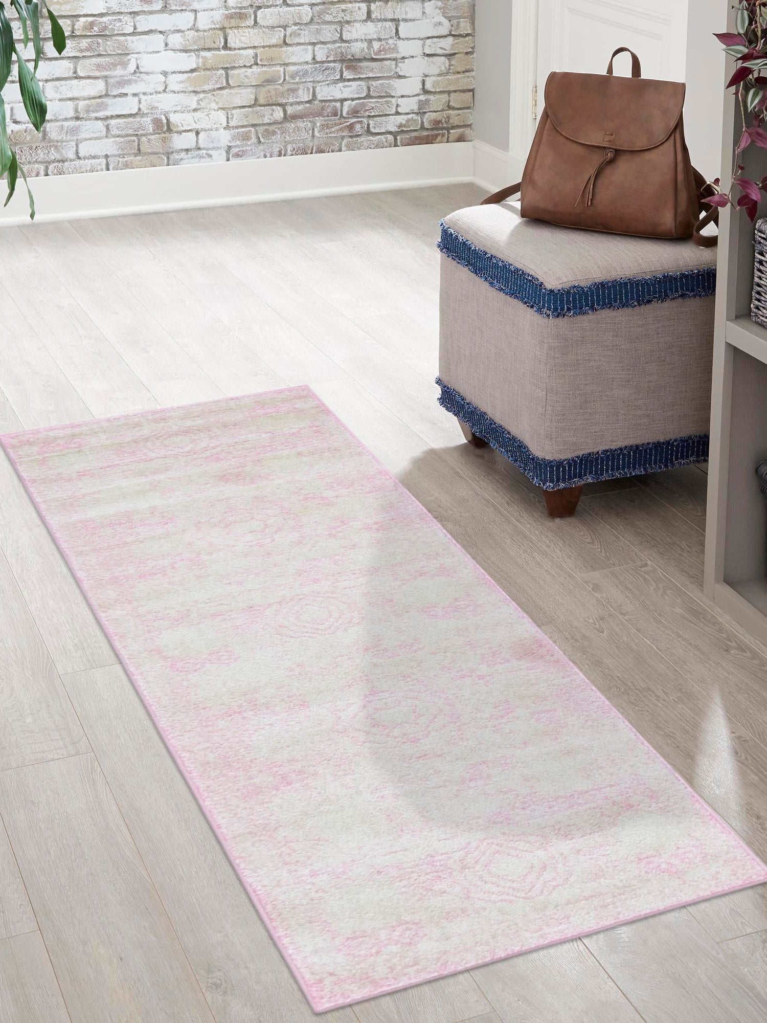 Pink 2' x 13' 1 Bromley Runner Area Rug 100% Polypropylene With Cotton Backing Vintage Distressed Colorful Traditional Carpet for Living Dining Rooms Offices for Sale at Rug Engine