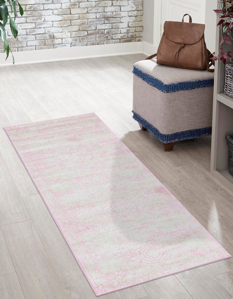 Pink 2' x 13' 1 Bromley Runner Area Rug 100% Polypropylene With Cotton Backing Vintage Distressed Colorful Traditional Carpet for Living Dining Rooms Offices for Sale at Rug Engine