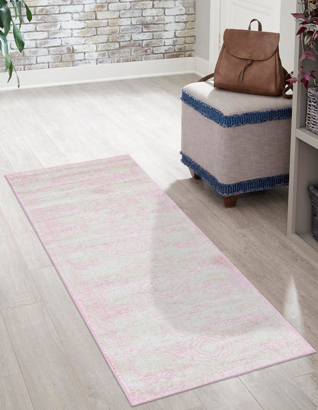 Pink 2' x 7' 1 Bromley Runner Area Rug 100% Polypropylene With Cotton Backing Vintage Distressed Colorful Traditional Carpet for Living Dining Rooms Offices for Sale at Rug Engine