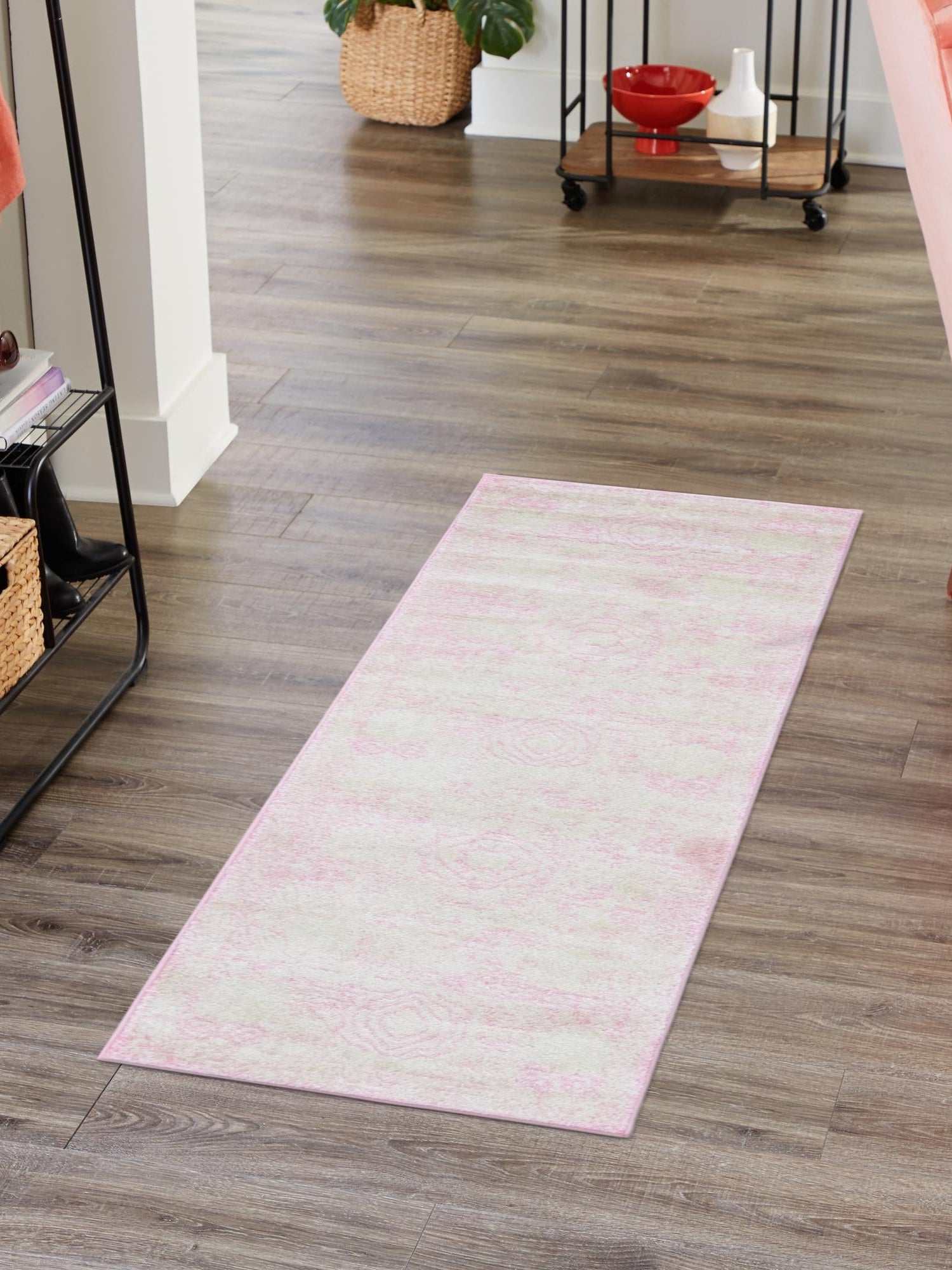 Pink 2' x 13' 1 Bromley Runner Area Rug 100% Polypropylene With Cotton Backing Vintage Distressed Colorful Traditional Carpet for Living Dining Rooms Offices for Sale at Rug Engine