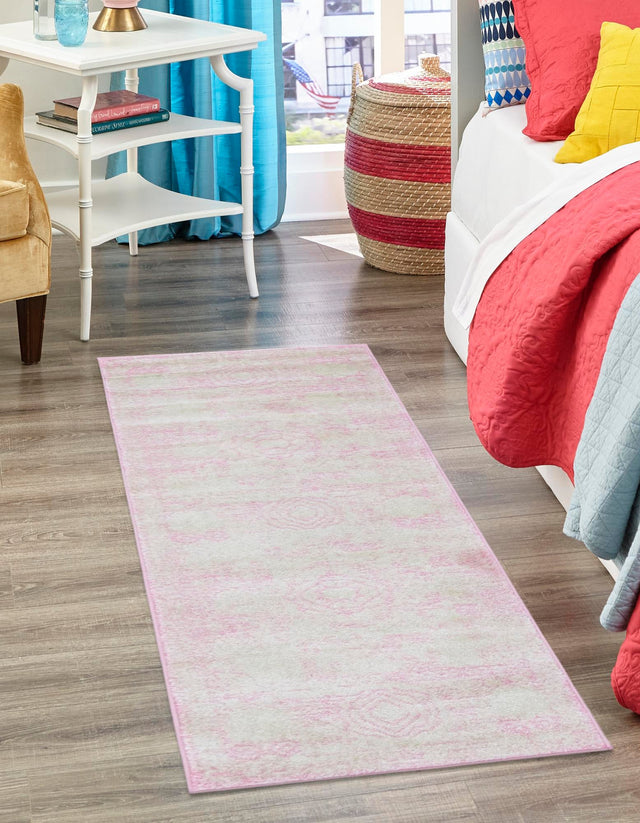 Pink 2' x 13' 1 Bromley Runner Area Rug 100% Polypropylene With Cotton Backing Vintage Distressed Colorful Traditional Carpet for Living Dining Rooms Offices for Sale at Rug Engine