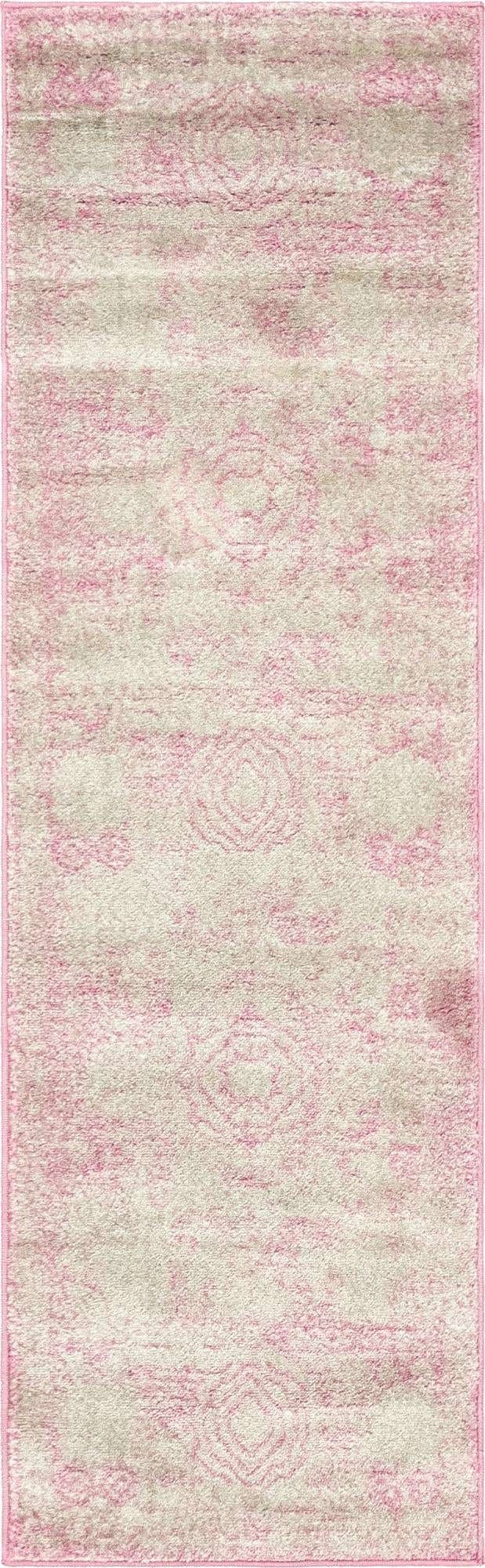 Pink 2' x 7' 1 Bromley Runner Area Rug 100% Polypropylene With Cotton Backing Vintage Distressed Colorful Traditional Carpet for Living Dining Rooms Offices for Sale at Rug Engine