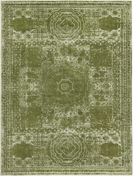 Green 9' x 12' Bromley Rectangle Area Rug 100% Polypropylene With Cotton Backing Vintage Distressed Colorful Traditional Carpet for Living Dining Rooms Offices for Sale at Rug Engine
