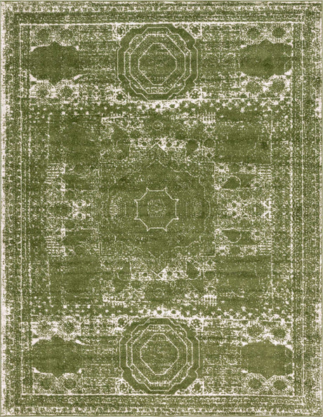 Green 7' 10 x 10' Bromley Rectangle Area Rug 100% Polypropylene With Cotton Backing Vintage Distressed Colorful Traditional Carpet for Living Dining Rooms Offices for Sale at Rug Engine