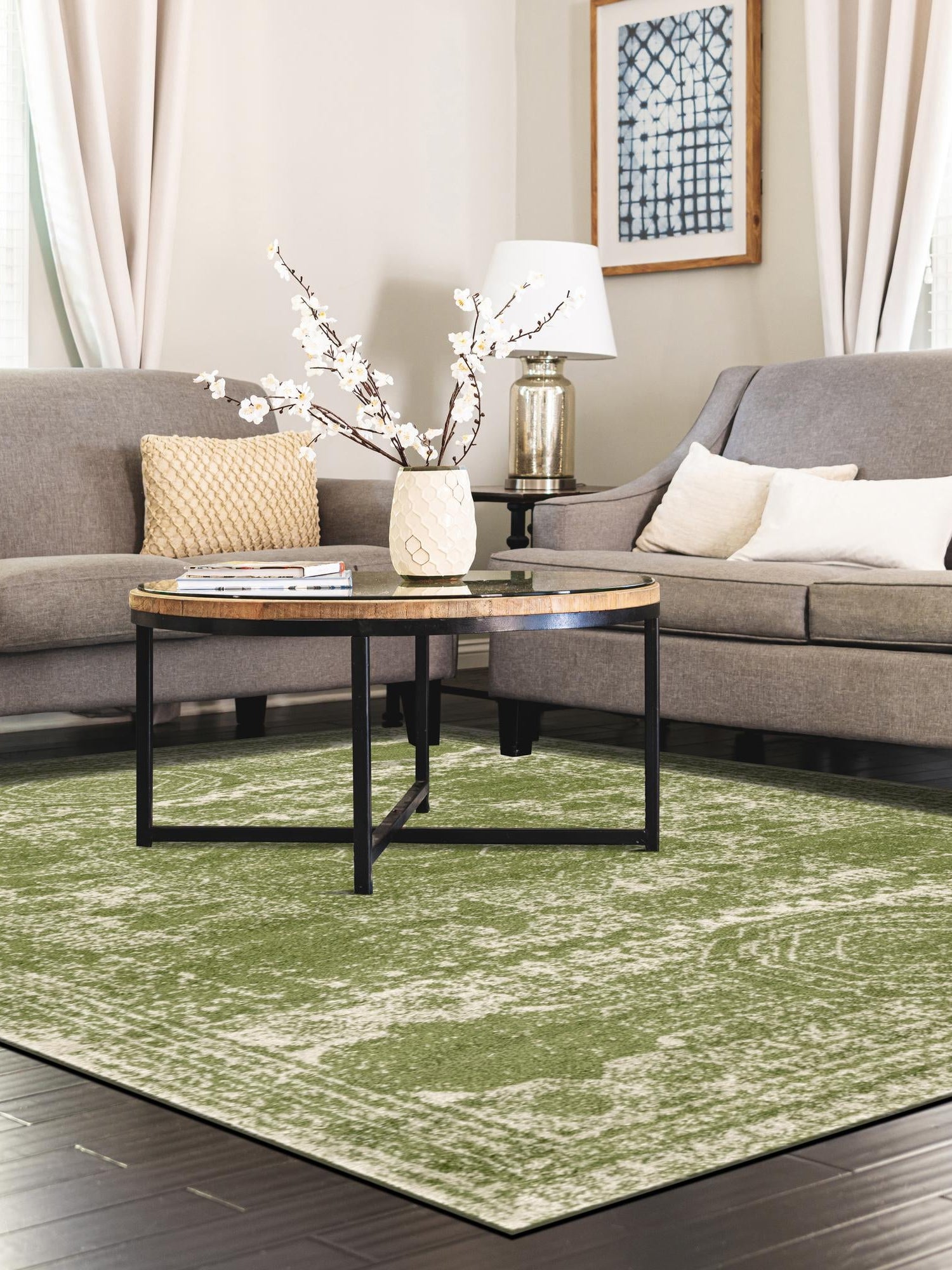 Green 10' x 14' 1 Bromley Rectangle Area Rug 100% Polypropylene With Cotton Backing Vintage Distressed Colorful Traditional Carpet for Living Dining Rooms Offices for Sale at Rug Engine