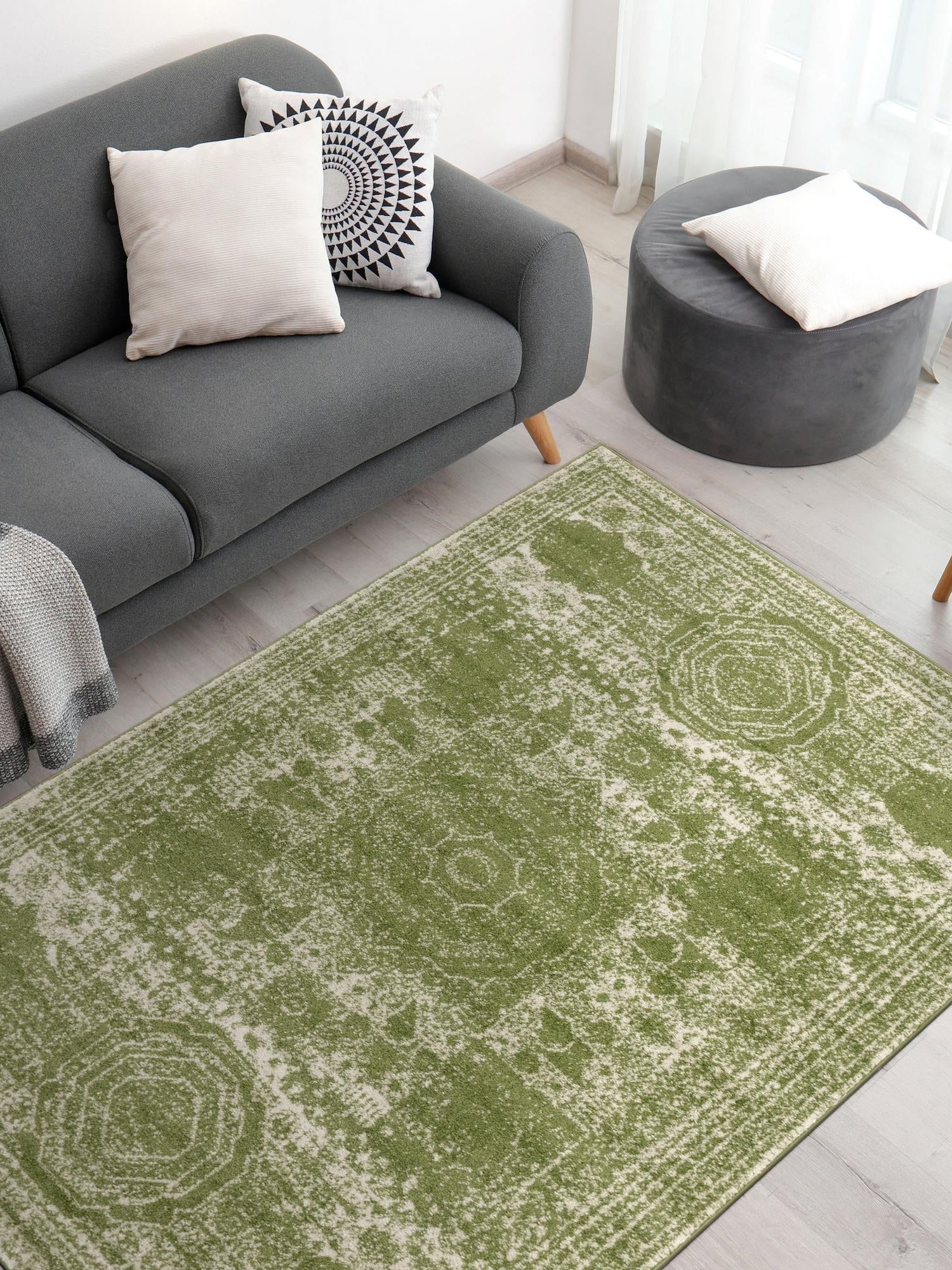 Green 5' 3 x 8' Bromley Rectangle Area Rug 100% Polypropylene With Cotton Backing Vintage Distressed Colorful Traditional Carpet for Living Dining Rooms Offices for Sale at Rug Engine