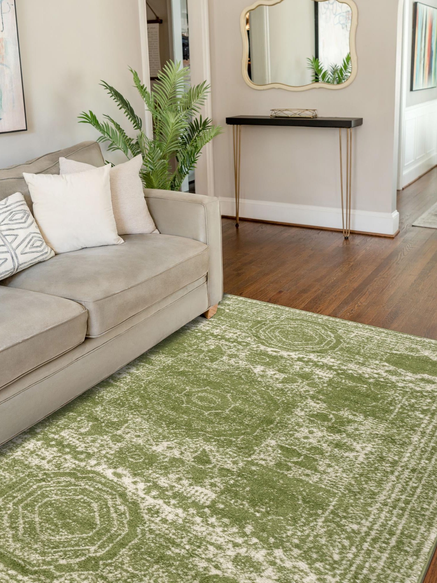 Green 10' x 14' 1 Bromley Rectangle Area Rug 100% Polypropylene With Cotton Backing Vintage Distressed Colorful Traditional Carpet for Living Dining Rooms Offices for Sale at Rug Engine