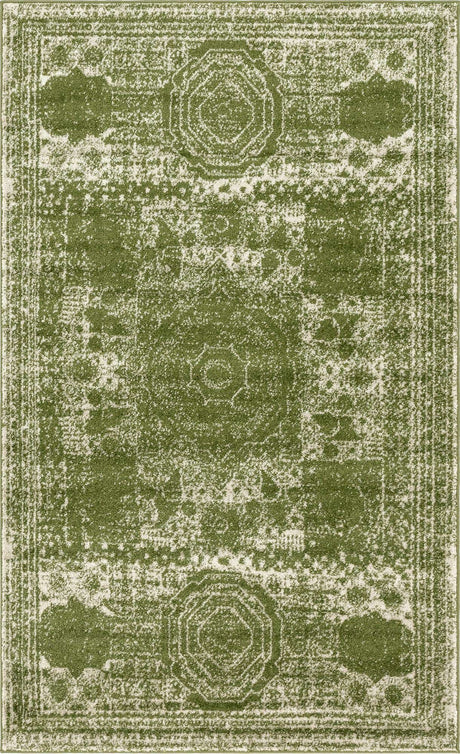 Green 5' 3 x 8' Bromley Rectangle Area Rug 100% Polypropylene With Cotton Backing Vintage Distressed Colorful Traditional Carpet for Living Dining Rooms Offices for Sale at Rug Engine