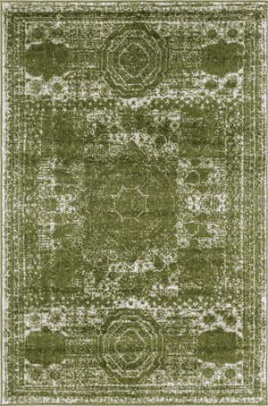 Green 4' 1 x 6' 1 Bromley Rectangle Area Rug 100% Polypropylene With Cotton Backing Vintage Distressed Colorful Traditional Carpet for Living Dining Rooms Offices for Sale at Rug Engine