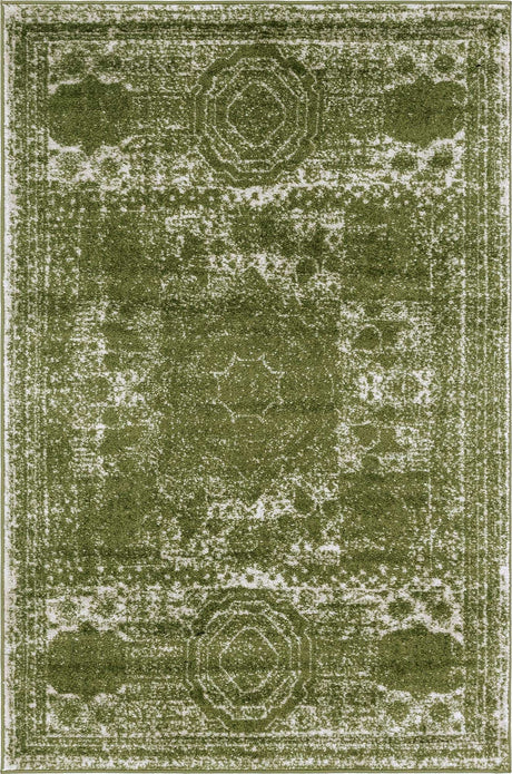 Green 4' 1 x 6' 1 Bromley Rectangle Area Rug 100% Polypropylene With Cotton Backing Vintage Distressed Colorful Traditional Carpet for Living Dining Rooms Offices for Sale at Rug Engine