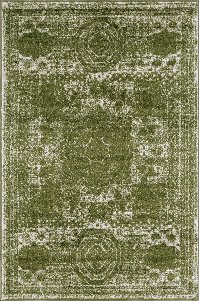 Green 4' 1 x 6' 1 Bromley Rectangle Area Rug 100% Polypropylene With Cotton Backing Vintage Distressed Colorful Traditional Carpet for Living Dining Rooms Offices for Sale at Rug Engine