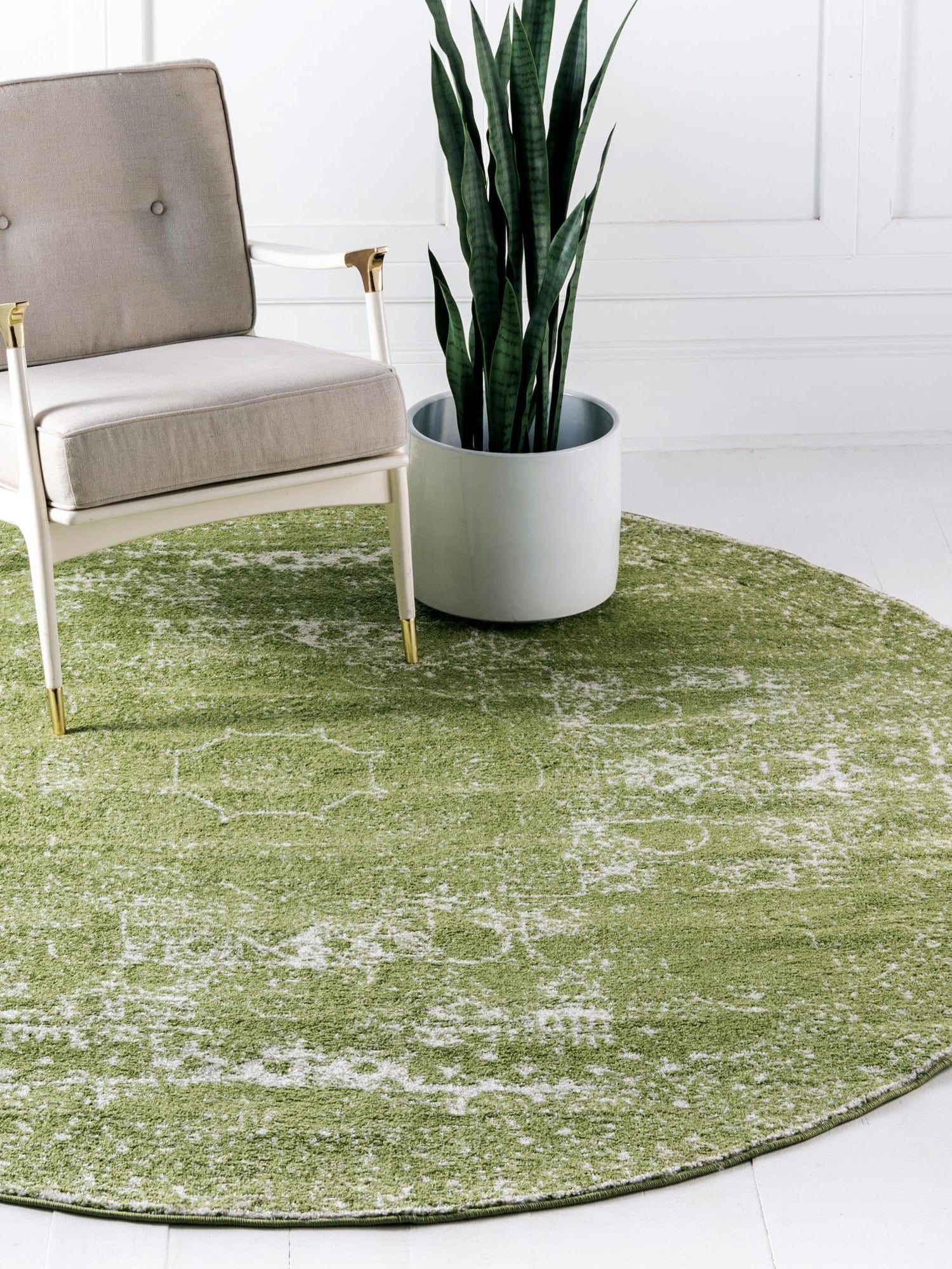 Green 5' 3 x 5' 3 Bromley Round Area Rug 100% Polypropylene With Cotton Backing Vintage Distressed Colorful Traditional Carpet for Living Dining Rooms Offices for Sale at Rug Engine