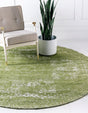 Green 7' 10 x 7' 10 Bromley Round Area Rug 100% Polypropylene With Cotton Backing Vintage Distressed Colorful Traditional Carpet for Living Dining Rooms Offices for Sale at Rug Engine