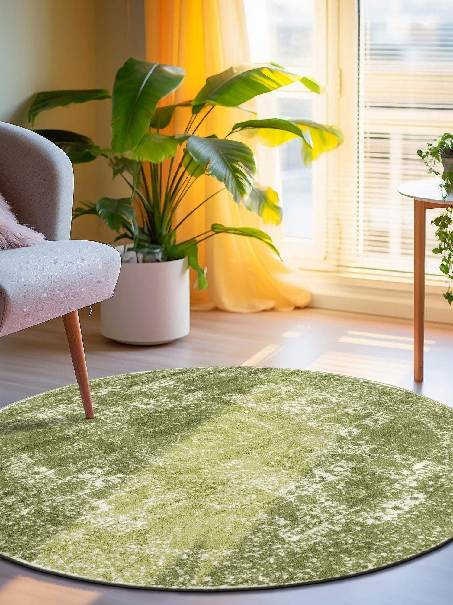 Green 3' 1 x 3' 1 Bromley Round Area Rug 100% Polypropylene With Cotton Backing Vintage Distressed Colorful Traditional Carpet for Living Dining Rooms Offices for Sale at Rug Engine