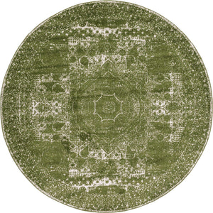 Green 7' 10 x 7' 10 Bromley Round Area Rug 100% Polypropylene With Cotton Backing Vintage Distressed Colorful Traditional Carpet for Living Dining Rooms Offices for Sale at Rug Engine