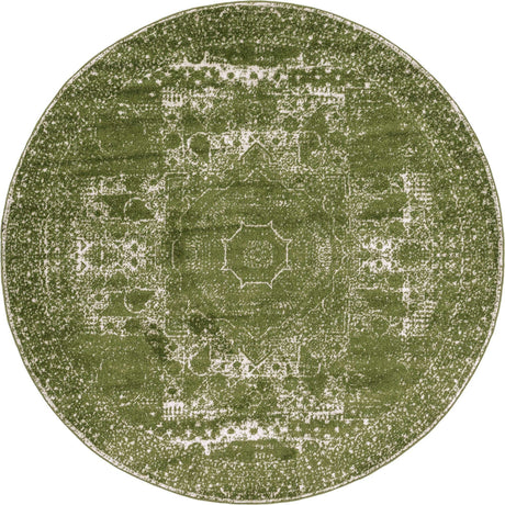 Green 7' 10 x 7' 10 Bromley Round Area Rug 100% Polypropylene With Cotton Backing Vintage Distressed Colorful Traditional Carpet for Living Dining Rooms Offices for Sale at Rug Engine