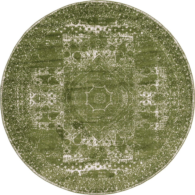 Green 7' 10 x 7' 10 Bromley Round Area Rug 100% Polypropylene With Cotton Backing Vintage Distressed Colorful Traditional Carpet for Living Dining Rooms Offices for Sale at Rug Engine