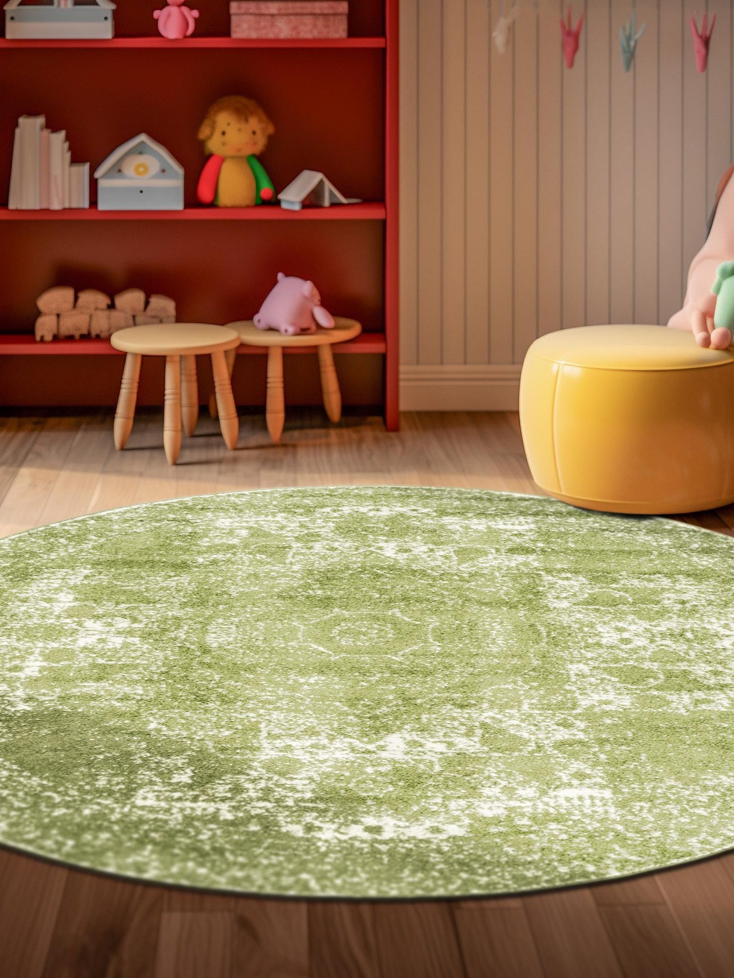 Green 5' 3 x 5' 3 Bromley Round Area Rug 100% Polypropylene With Cotton Backing Vintage Distressed Colorful Traditional Carpet for Living Dining Rooms Offices for Sale at Rug Engine