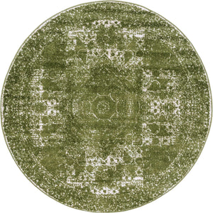 Green 5' 3 x 5' 3 Bromley Round Area Rug 100% Polypropylene With Cotton Backing Vintage Distressed Colorful Traditional Carpet for Living Dining Rooms Offices for Sale at Rug Engine