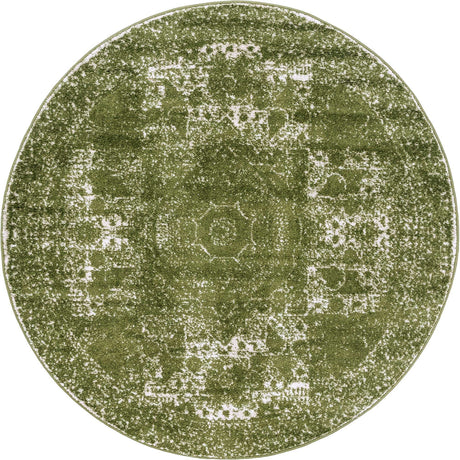 Green 5' 3 x 5' 3 Bromley Round Area Rug 100% Polypropylene With Cotton Backing Vintage Distressed Colorful Traditional Carpet for Living Dining Rooms Offices for Sale at Rug Engine
