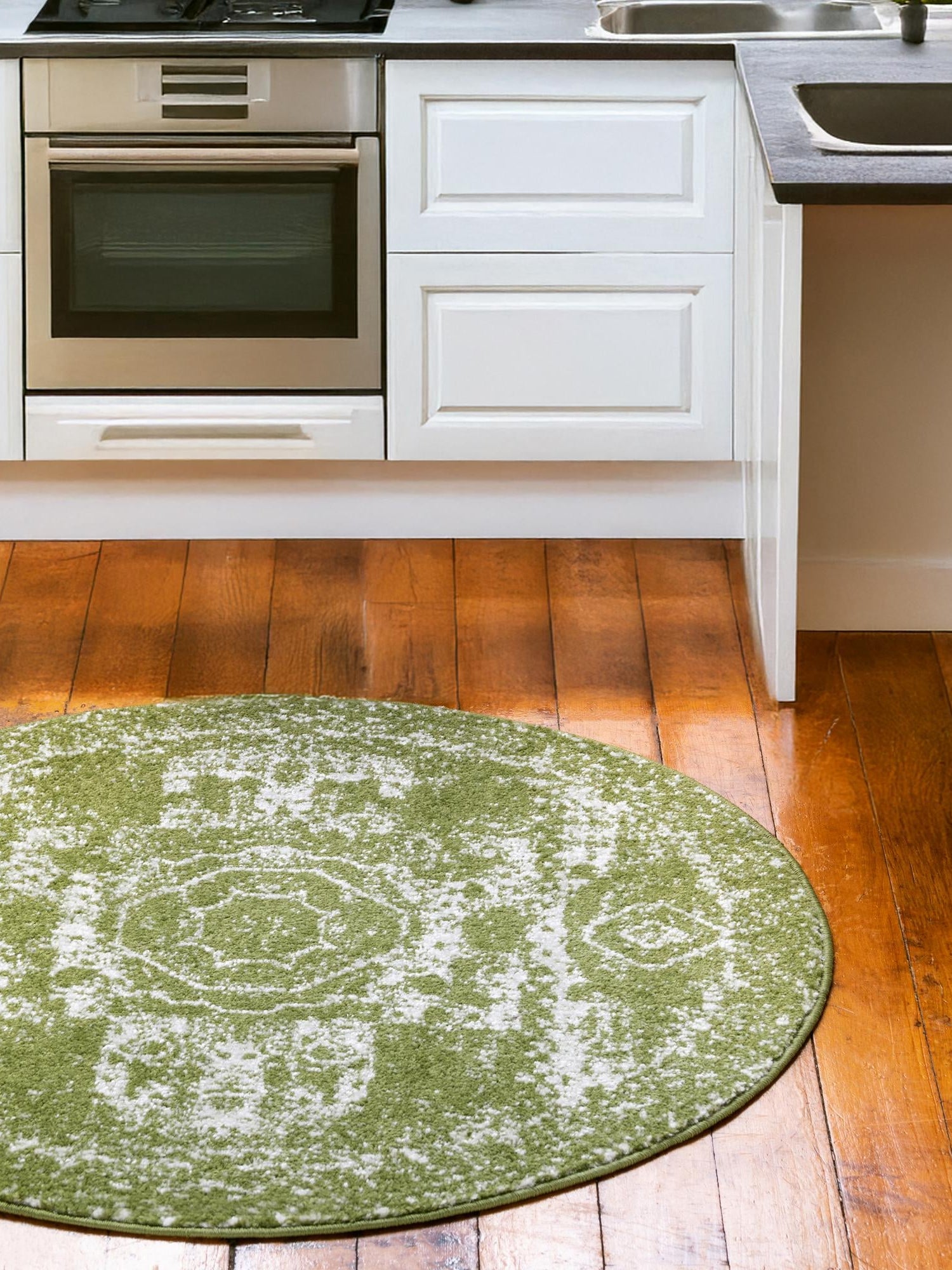 Green 5' 3 x 5' 3 Bromley Round Area Rug 100% Polypropylene With Cotton Backing Vintage Distressed Colorful Traditional Carpet for Living Dining Rooms Offices for Sale at Rug Engine