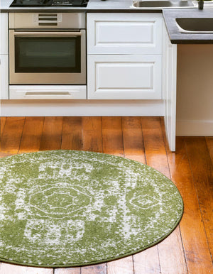 Green 5' 3 x 5' 3 Bromley Round Area Rug 100% Polypropylene With Cotton Backing Vintage Distressed Colorful Traditional Carpet for Living Dining Rooms Offices for Sale at Rug Engine