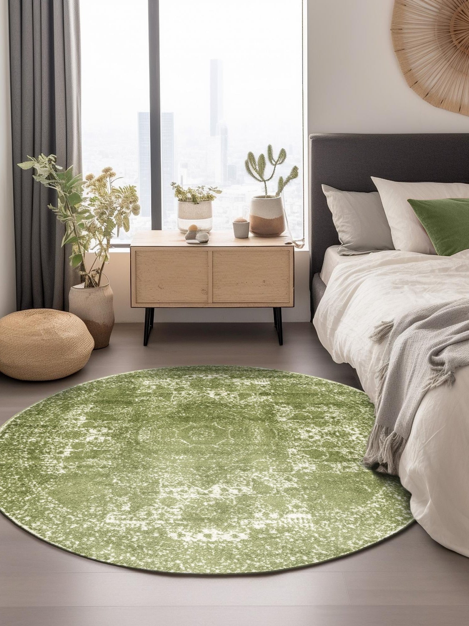 Green 12' x 12' Bromley Round Area Rug 100% Polypropylene With Cotton Backing Vintage Distressed Colorful Traditional Carpet for Living Dining Rooms Offices for Sale at Rug Engine